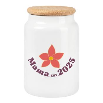 Mama Est 2025 Retro Ich werde Mutter - Keksdose mit Holzdeckel - Weiß - Vorne