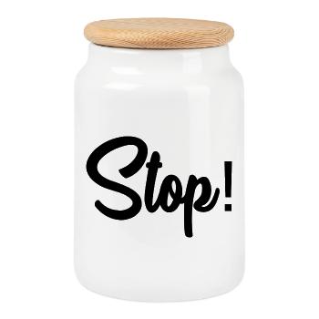 STOP. PANEL. DAD. MOTORCYCLE. FUNNY. CAR - Cookie Jar with Wooden Lid - white - Front