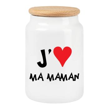 J'aime ma maman - Fête des Mères - Boîte à biscuits avec couvercle en bois - blanc - Devant