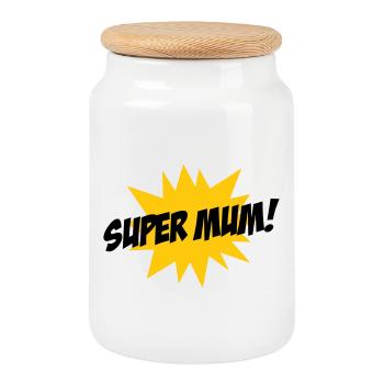 Super Maman - Fête des Mères - Boîte à biscuits avec couvercle en bois - blanc - Devant