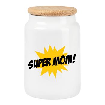 Super Maman - Fête des Mères - Boîte à biscuits avec couvercle en bois - blanc - Devant