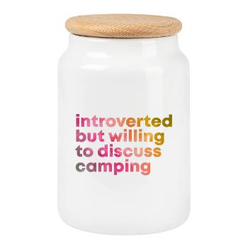 Camping - Boîte à biscuits avec couvercle en bois - blanc - Devant