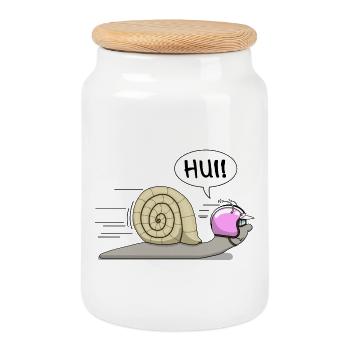 Escargot de course - maintenant aussi en rose - Boîte à biscuits avec couvercle en bois - blanc - Devant