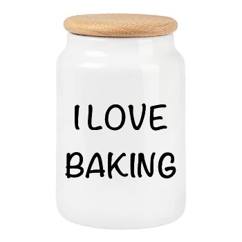 I love baking - Cookie Jar with Wooden Lid - white - Front