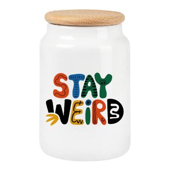 Stay Weird Verspieltes Design - Keksdose mit Holzdeckel - Weiß - Vorne