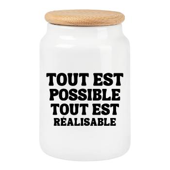 tout est possible, tout est réalisable - Boîte à biscuits avec couvercle en bois - blanc - Devant