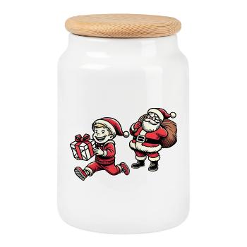 Freches Kind mit Weihnachtsmann - Retro Stil - Keksdose mit Holzdeckel - Weiß - Vorne