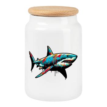 Requin - Boîte à biscuits avec couvercle en bois - blanc - Devant