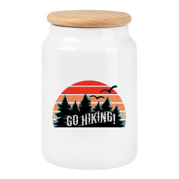 In Love with Mountains & Hiking – Go Hiking! - Cookie Jar with Wooden Lid - white - Front