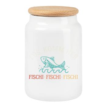 Komm Her Fischi Sportangler Angeln Fischen - Keksdose mit Holzdeckel - Weiß - Vorne