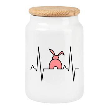 Lapin ludique avec des cœurs - Boîte à biscuits avec couvercle en bois - blanc - Devant