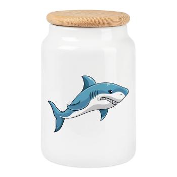 Requin requin aboyant grands requins blancs - Boîte à biscuits avec couvercle en bois - blanc - Devant