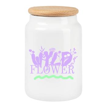 Wyld Flower – Boho Vibes - Boîte à biscuits avec couvercle en bois - blanc - Devant