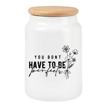 Vous n’avez pas besoin d’être parfait – l’acceptation - Boîte à biscuits avec couvercle en bois - blanc - Devant