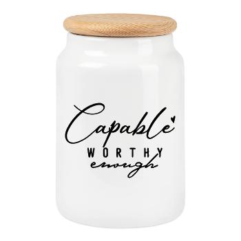 Capable Worthy Enough – Self-Love & Motivation - Cookie Jar with Wooden Lid - white - Front