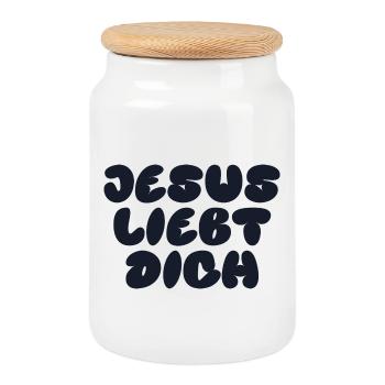 JESUS LOVES YOU - Cookie Jar with Wooden Lid - white - Front