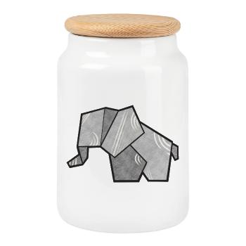 Süßer Elefant in Origami Stil - Keksdose mit Holzdeckel - Weiß - Vorne