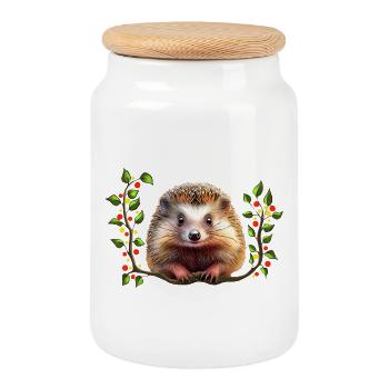 Christmas Festive Hedgehog - Cookie Jar with Wooden Lid - white - Front