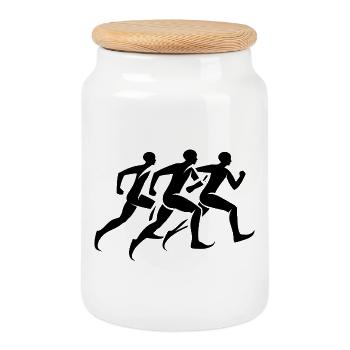 Runner Drawing - Cookie Jar with Wooden Lid - white - Front