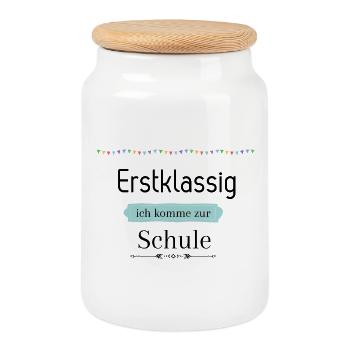 Einschulung - Keksdose mit Holzdeckel - Weiß - Vorne