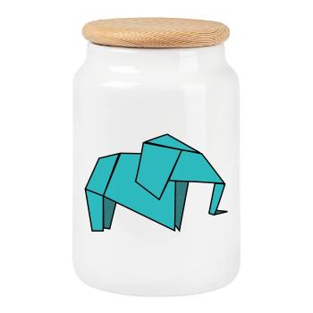Origami Elephant - Keksdose mit Holzdeckel - Weiß - Vorne