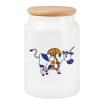 BAVARIAN UNICORN Train Driver Training - Cookie Jar with Wooden Lid - white - Front