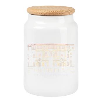 Florence, Museum Uffizi, Italy Hand Drawing - Cookie Jar with Wooden Lid - white - Front