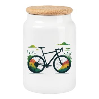 Vélo de gravier Line Art – Wild Nature Burst - Boîte à biscuits avec couvercle en bois - blanc - Devant