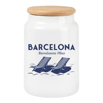 Barcelona Barceloneta Beach Chairs Summer Vibes - Cookie Jar with Wooden Lid - white - Front