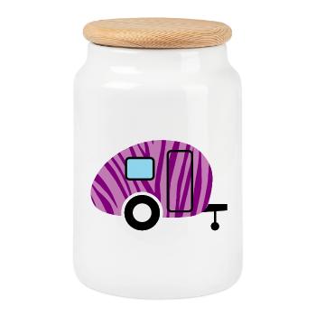 Caravan Wohnwagen Zebra Camping Camper Muster Fan - Keksdose mit Holzdeckel - Weiß - Vorne