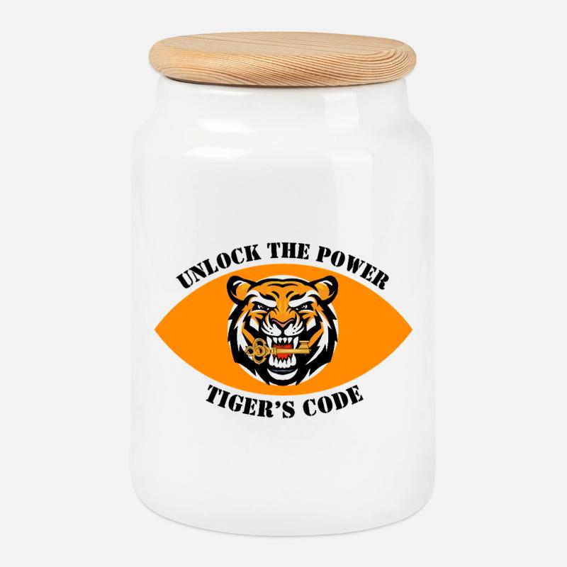 Dynamisches Tiger-Emblem-Design - Keksdose mit Holzdeckel - Weiß