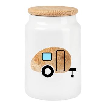 Caravan Holz Maserung Retro Natur Wohnwagen Fan - Keksdose mit Holzdeckel - Weiß - Vorne