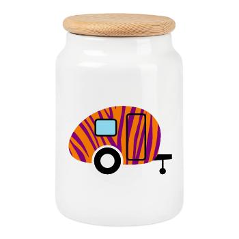 Caravane Caravane Zèbre Wilderness Camping Retro Fan - Boîte à biscuits avec couvercle en bois - blanc - Devant