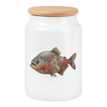 Yakuza Piranha - Boîte à biscuits avec couvercle en bois - blanc - Devant