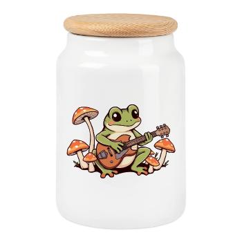 Frosch spielt Gitarre - Keksdose mit Holzdeckel - Weiß - Vorne