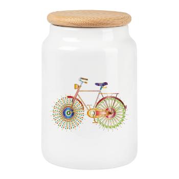 Vélo décoré de couleurs vives – créatif et extraordinaire - Boîte à biscuits avec couvercle en bois - blanc - Devant