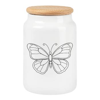 Minimalistic Butterfly - Cookie Jar with Wooden Lid - white - Front