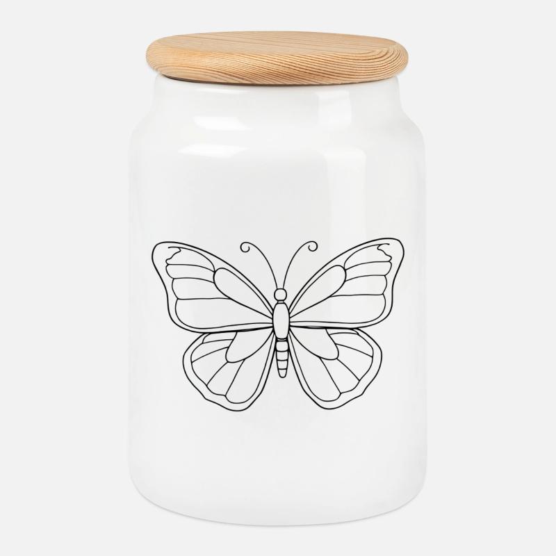 Papillon minimaliste - Boîte à biscuits avec couvercle en bois - blanc