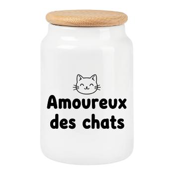 Amoureux des Chats – Texte Arrondi Minimaliste ave - Boîte à biscuits avec couvercle en bois - blanc - Devant