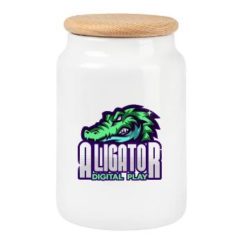 Alligator Digital Art - Cookie Jar with Wooden Lid - white - Front