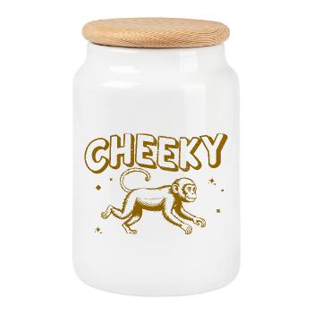 Illustration de singe effronté ludique - Boîte à biscuits avec couvercle en bois - blanc - Devant