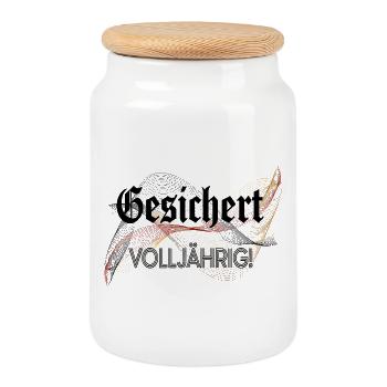 Secured of age! - ideal for the 18th birthday - Cookie Jar with Wooden Lid - white - Front