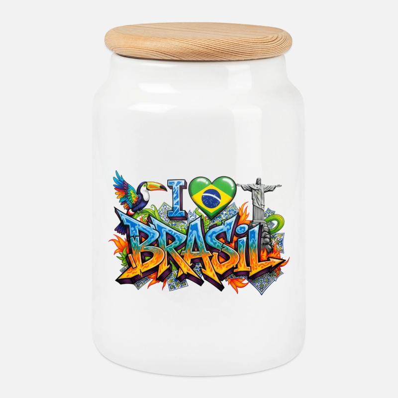 Lebendiges Graffiti Ich liebe Brasil Design - Keksdose mit Holzdeckel - Weiß