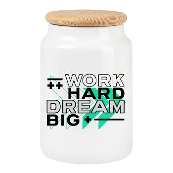 Citation motivante Bousculer Travailler dur Rêver grand - Boîte à biscuits avec couvercle en bois - blanc - Devant