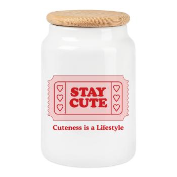 Playful Heart Ticket Design - Cookie Jar with Wooden Lid - white - Front