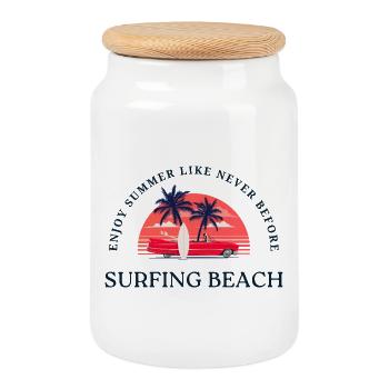 Plage d’été Surf avec des palmiers - Boîte à biscuits avec couvercle en bois - blanc - Devant