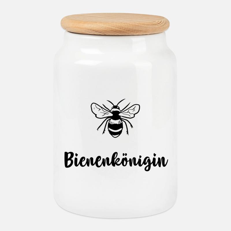 queen bee - Cookie Jar with Wooden Lid - white