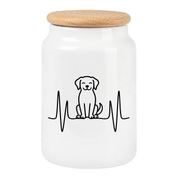 Motif de ligne de battement de cœur de chien - Boîte à biscuits avec couvercle en bois - blanc - Devant