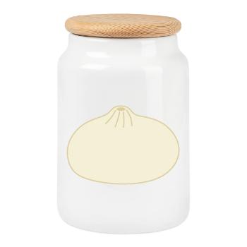Illustration minimaliste de Bao Bun pour l’habillement - Boîte à biscuits avec couvercle en bois - blanc - Devant