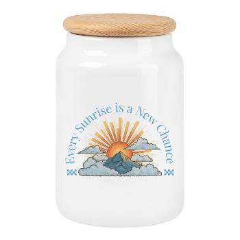 Every Sunrise is a New Chance Design  - Keksdose mit Holzdeckel - Weiß - Vorne